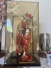 Two Vintage Brocade Kimono Kabuki Dolls in plastic case picture