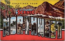 SCENIC NORTHWEST Large Letter Postcard Multi-View OR / WA - Kropp Linen c1940s picture