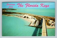 The Keys FL-Florida, Greetings, Aerial, Bridge Overseas Highway Vintage Postcard picture