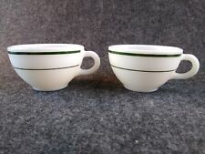 2 Vintage Pyrex Tableware by Corning Green Stripe Coffee Cups Restaurant Ware  picture