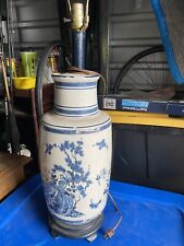 Antique Asian Stoneware Ginger Jar Vase Blue Gray Hand Painted & Tested picture