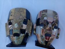 2 Set Mayan Aztec Style Mexican Ceremonial Abalone Mask Sculpture picture