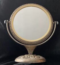 Vintage Vanity Mirror Ornate Silver Plated 9” Tall Swivel Rotating picture