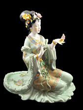 Vtg Porcelain Asian Geisha Girl Large Figurine Statue Gold Green 13