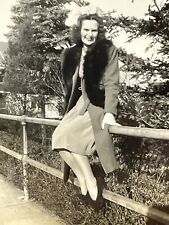 W5 Photograph Pretty Woman Sits On Handrail 1940's Lovely Lady Cute  picture