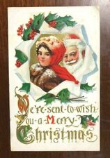 Vintage Embossed Christmas Postcard - Santa Claus with Mrs. Claus - c1910 picture