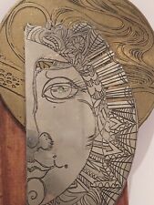 VTG  Celestial Moon Sun Bronz Alpacca Wood Engraving Art Piece Argentina Luna picture