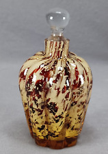 19th Century Bohemian Red Tan & Gold Mica Flecked Spangle Glass Perfume Bottle picture