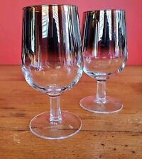 MCM Set of 2 Silver Rim Balloon Wine/Water Glasses in Caddy Vintage   picture