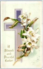 Postcard - Cross & Flowers Embossed Print - Easter Holiday Greeting Card picture