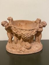 Vintage Terracotta 3 Cherubs Statue Bowl/Planter Marked 121 Cherub Chalkware picture