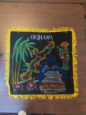 Vintage Okinawa Black Velvet  Map Tapestry Wall Hanging With Fringe 15