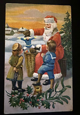 Santa Claus with Victorian Children~Toys~Puppet~Antique~Christmas~Postcard~k453 picture