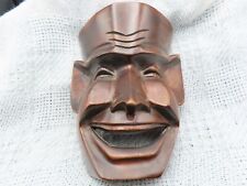 VINTAGE HAND CARVED STAINED WOOD FACE MASK – WALL HANGING 8” LG. picture