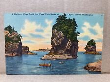 Sheltered Cove Amid the Wave Worn Rock of Cape Flattery WA Linen Postcard No1591 picture