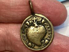 Antique Religious Medal 1700’s Sacred Heart Jesus Christ Immaculate Virgin picture