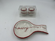Signature Ceramic Peace &Joy Salt & Pepper Shakers & Spoonrest Set AA01B18002 picture