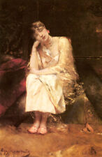 Oil painting nice young lady woman girl seated Contemplation-Benjamin-Constant picture