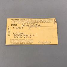 Vintage 1948 Pennsylvania Motor Vehicle Operator's Card picture