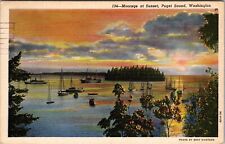 Puget Sound WA-Washington, Moorage At Sunset, Vintage Postcard picture