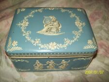 Vintage Tin Made in Holland Hinged Lid Embossed Design Blue and White picture