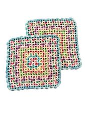 2 Retro Vintage Hand Made Potholders Hot Pads Pastels picture
