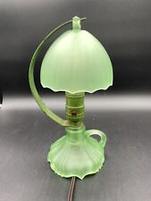 Antique Art Deco Green Satin Boudoir Glass Lamp & Shade picture