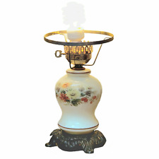 Vintage GWTW Hurricane Table Lamp Wild Flowers Glass Brass Large Metal Antique picture