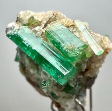 19 Carat Top Green Juicy Emerald Crystals On Matrix From Panjshir Afghanistan picture