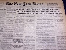 1936 DEC 12 NEW YORK TIMES - EDWARD ON YACHT AFTER FAREWELL TO EMPIRE - NT 2136 picture
