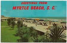 Greetings From Myrtle Beach - Beachgoers - Umbrellas - 1959 Postcard - PC2524 picture