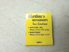 Martines Restaurant Appleton Manitowoc Wisconsin Vintage Advertising Matchbook picture