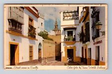 Seville-Spain, Street Scene in Seville, Antique Vintage Souvenir Postcard picture