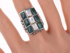 sz9.25 Vintage Zuni malachite and shell channel inlay sterling ring picture