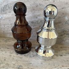 Set Of 2 Pawn Chess Piece Avon Silver And Brown Bottles picture