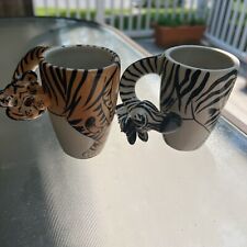 Lynda Parnelle Safari zebra and lion ceramic shot glasses. Both are signed. picture
