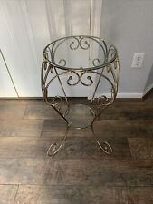 VTG 2-Tier Glass Iron Rod Gold Tone French Revival Etagere End Table Victorian picture