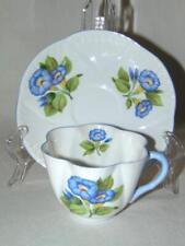Vintage SHELLEY Bone China England MORNING GLORY 13885 Blue Teacup Saucer Dainty picture