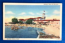 HAVANA CUBA—MARIANAO BATHING BEACH—A MIA LIQUOR PRICELIST—1930s LINEN POSTCARD picture