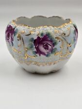Antique Hand Painted Porcelain Gold  Scalloped Edge Bowl Floral Design ~ German? picture