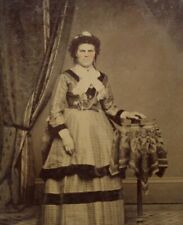 C.1870s Tintype Beautiful Woman W Victorian Bustle Dress W Tinted Cheeks T39 picture
