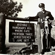 AiB) Photograph Hangman's Hill Sign Military Man Holding Skeleton Weird Odd WOW picture