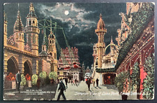 Postcard Coney Island NY - Luna Park at Night Full Moon Air Ship Ride picture