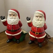 Vintage Hand Painted Duncan Ceramics Santa Claus w/ Bag Candy Holder Lot of 2 picture