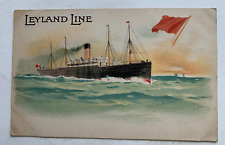 Vintage ca 1900s Ship Postcard Leyland Line steamship steamer large letters flag picture