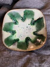 Vintage Brass Enamel Trinket Dish MCM Green Star Abstract picture
