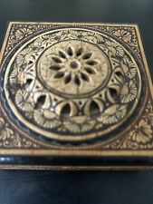 Vtg Rare HandMade BIRCH BARK Jewelry Box carved wood Siberia art Mint Cond 4”x4” picture