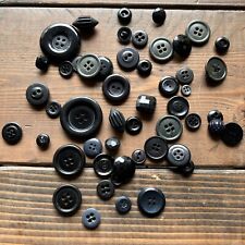 Lot Antique Vintage Assorted Black Gray Buttons Varying Sizes Shapes Materials picture