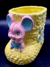 Vintage Napcoware Yellow Baby Bootie Pink Mouse Planter Made in Japan 3.5”Tall picture