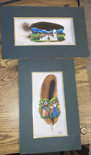 Vintage Costa Rican Feather Art;  2 Paintings, Signed and Matted 6